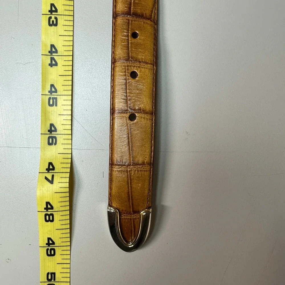 Arden Leather Co Mens Tan Italian Croco Calfskin Belt Silver Gold Buckle Size 42